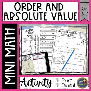 Order and Absolute Value Math Activities - Integers Math Puzzles and Riddle