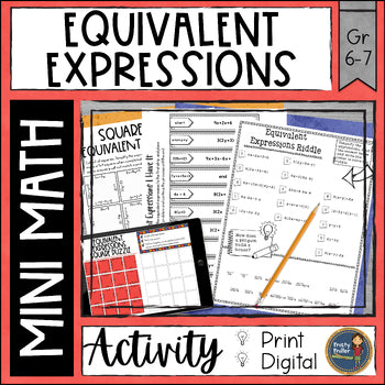 Equivalent Expressions Math Activities including math riddle and puzzles