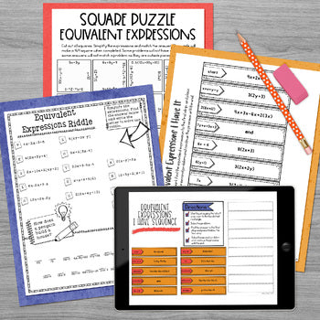 Equivalent Expressions Math Activities including math riddle and puzzles