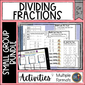Divide Fractions Math Small Group Bundle - Assessment, Practice, Game, Test Prep