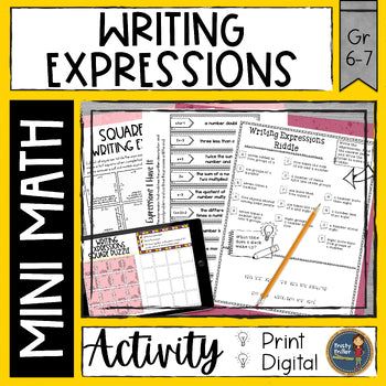 Writing Expressions Math Activities: Practice writing expressions from phrases with this mini math pack of activities including puzzles and riddles