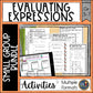 Evaluating Expressions bundle for small groups, including practice with 1 and 2 variables