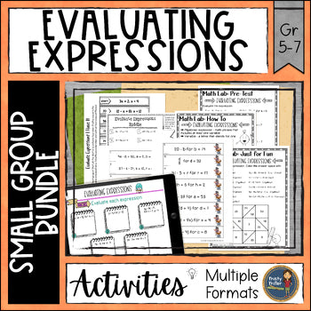 Evaluating Expressions bundle for small groups, including practice with 1 and 2 variables