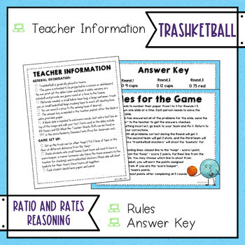 Teacher Information, Rules and Answer Key for Trashketball Ratios and Rates