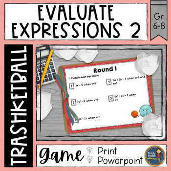 Evaluating Expressions 2 Trashketball Math Game - 6th Grade Math Review Activity