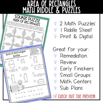 Area of rectangles with 2 puzzles, 1 riddle sheet