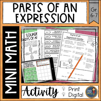 Mini Math activity parts of an expression