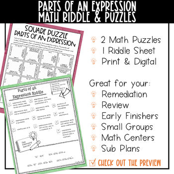 2 math puzzles, 1 riddle sheet in digital and print