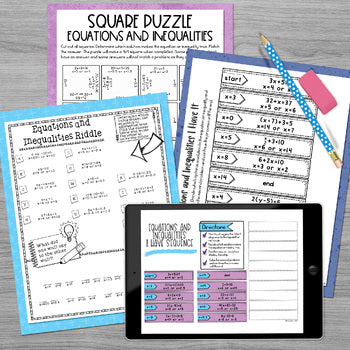 Equations and Inequalities Mini Math Puzzles and Riddles Print and Digital