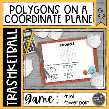 Polygons on a coordinate plane trashketball math game