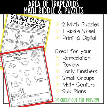 Area of Trapezoids Mini Math Activity 2 Math Puzzles and 1 Riddle Sheet