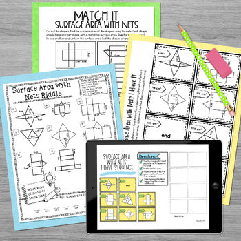 Surface Area with Nets Math Activities Puzzles & Riddle - 6th Grade Math Review