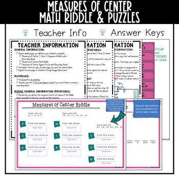 Mini Math Measures of Center  Teacher Info and Answer Keys