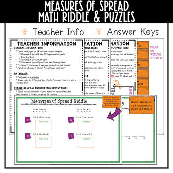 Measures of Spread Mini Math Teacher Info and Answer Keys