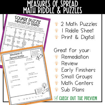 Measures of Spread Mini Math 2 Math Puzzles 1 Riddle Sheet