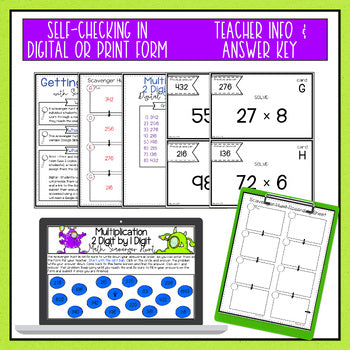 Digital Scavenger Hunt Multiplication 2 Digit by 1 Digit Teacher Info and Answer Key