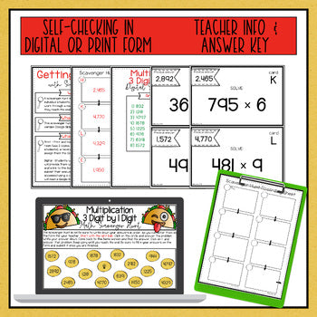 Digital Scavenger Hunt Multiplication 3 Digit by 1 Digit Teacher Info and Answer Key