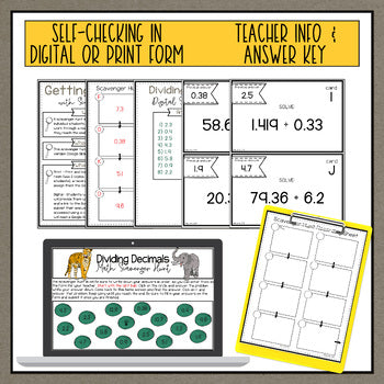 Dividing Decimals Scavenger Hunt Teacher Info and Answer Key