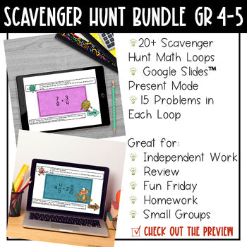 Math Scavenger Hunt Bundle - digital resource using google slides for students in grades 4-5 to practice math skills