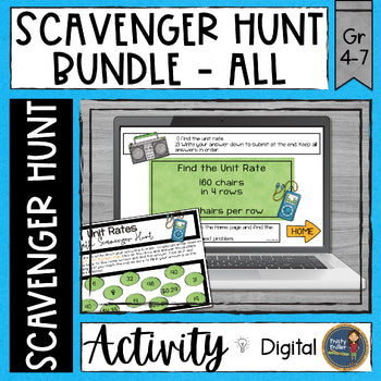 Math Scavenger Hunt Bundle - a DIGITAL resource used with Google Slides for students grades 4-7 to practice math skills