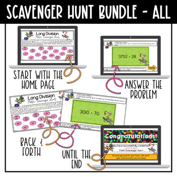 Math Scavenger Hunt Bundle - a DIGITAL resource used with Google Slides for students grades 4-7 to practice math skills