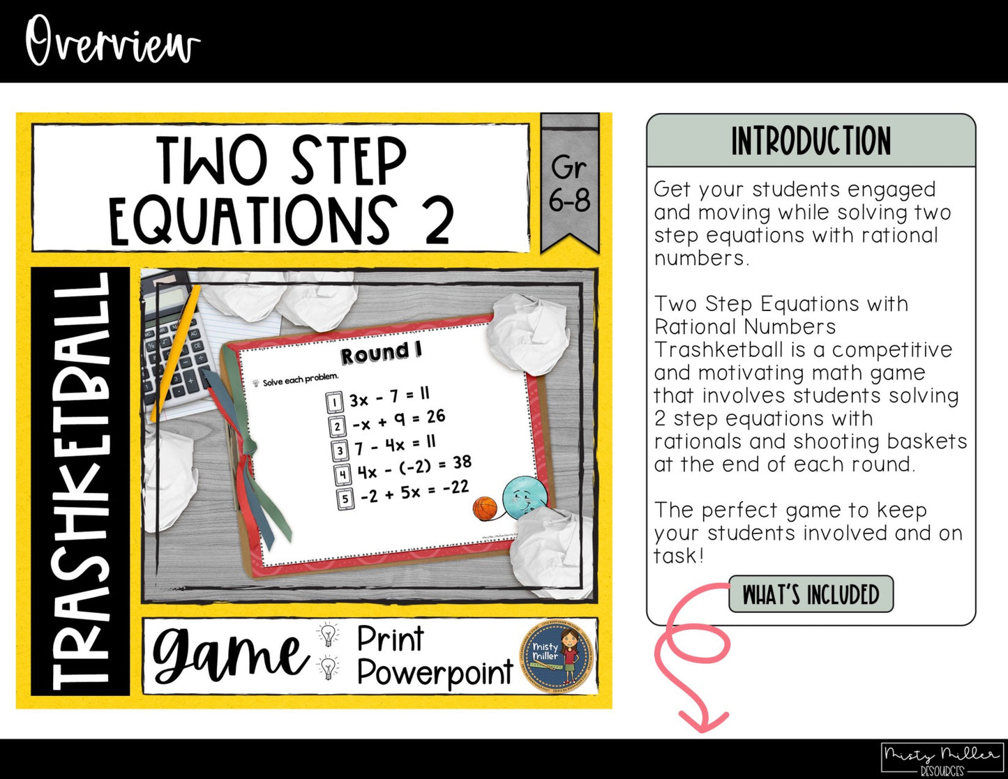 Solving Two Step Equations with Rational Numbers Trashketball Math Game