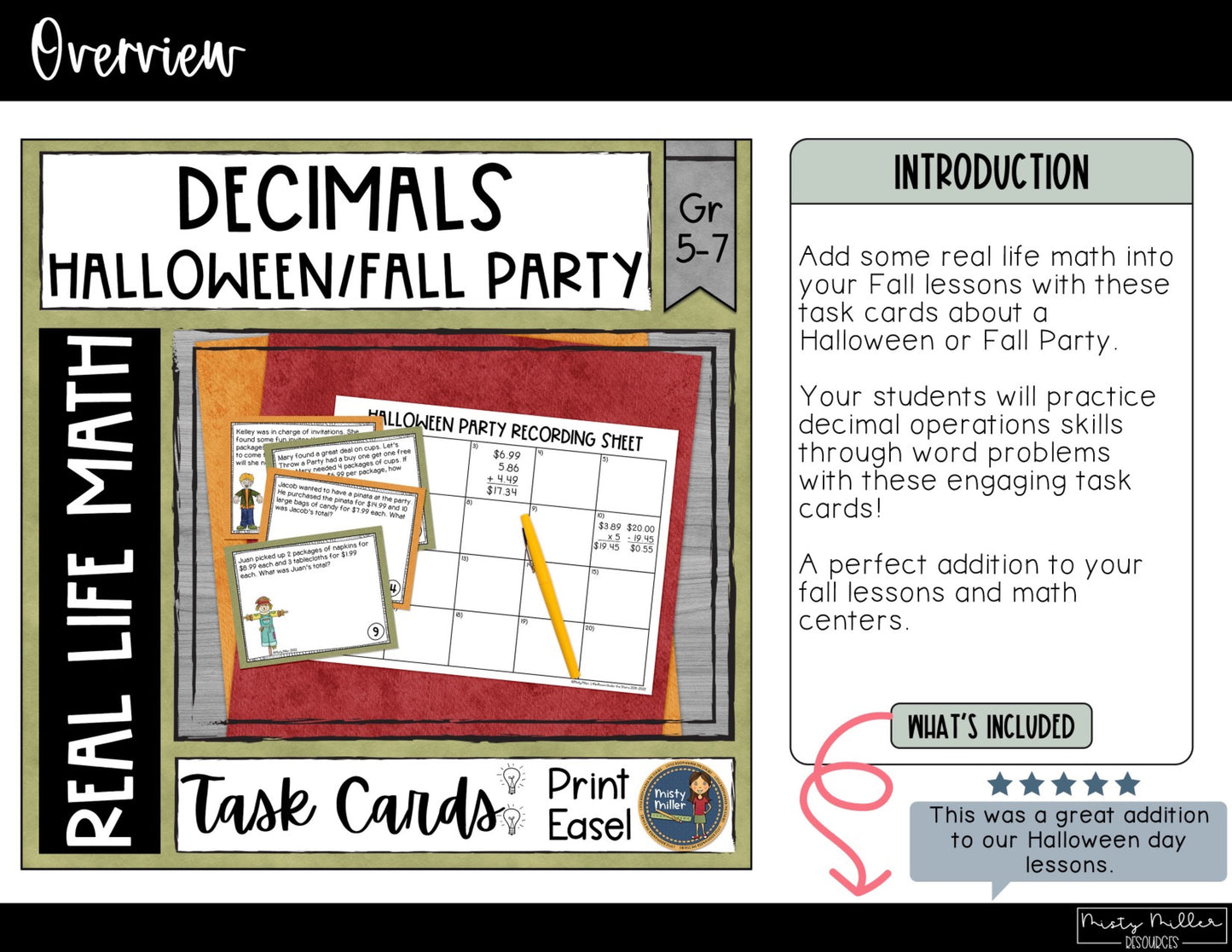 Halloween Math and Fall Party Math Task Cards