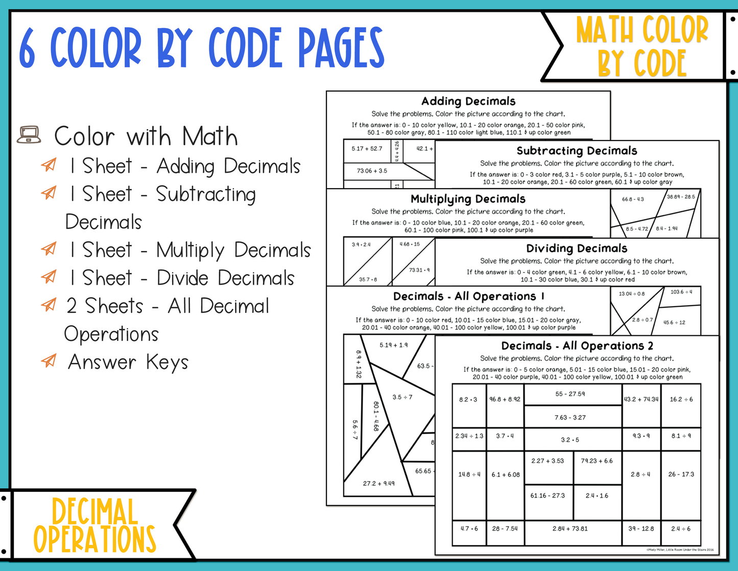 Decimal Operations Math Color Pages