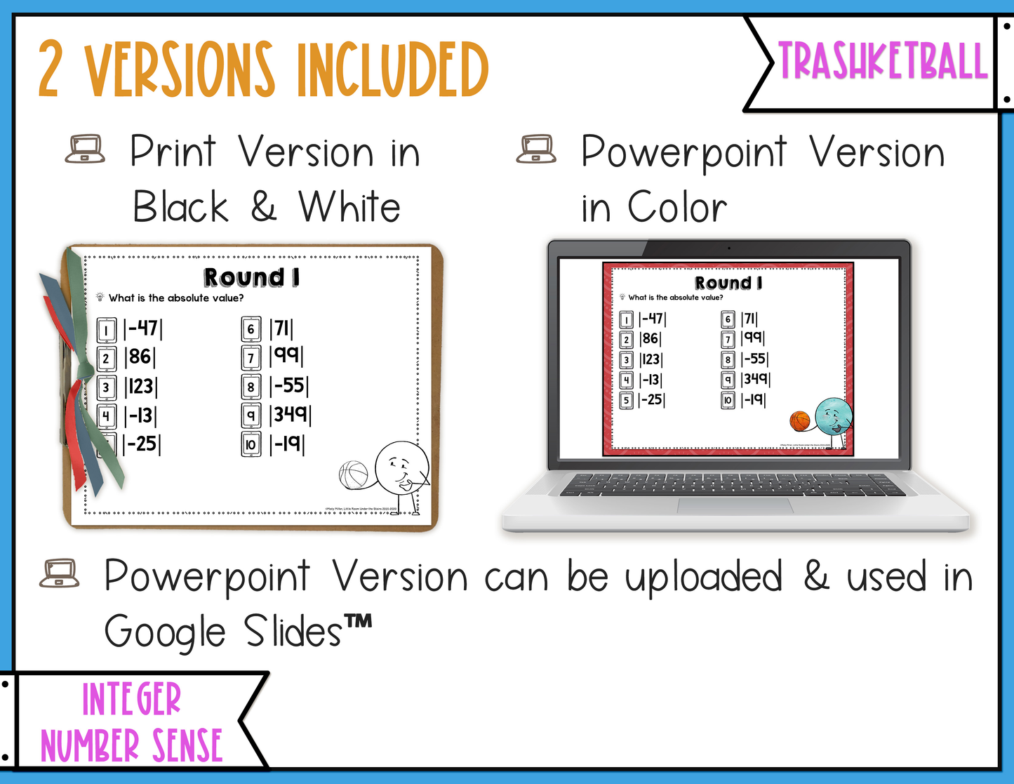 Integers Number Sense Trashketball Math Game