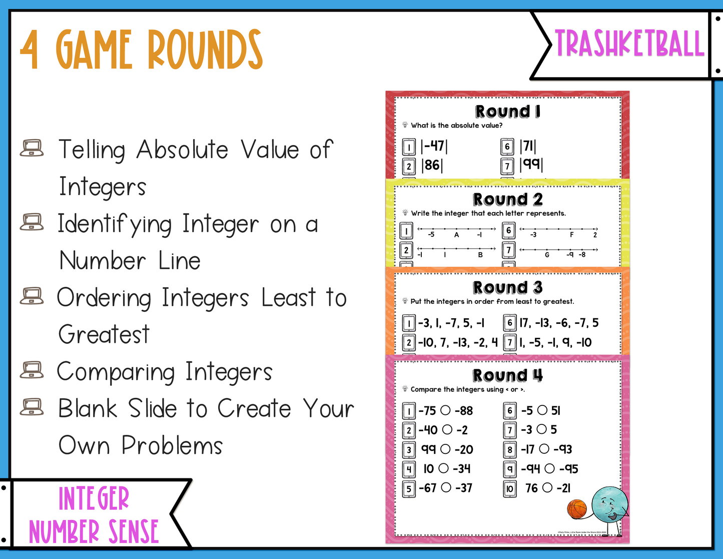 Integers Number Sense Trashketball Math Game