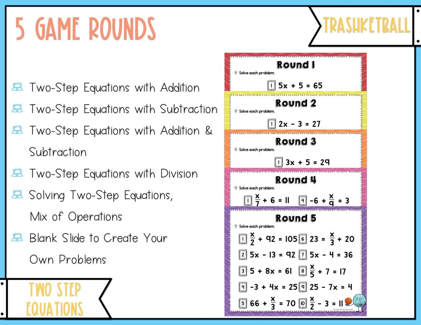 Solving Two Step Equations 1 Trashketball Math Game