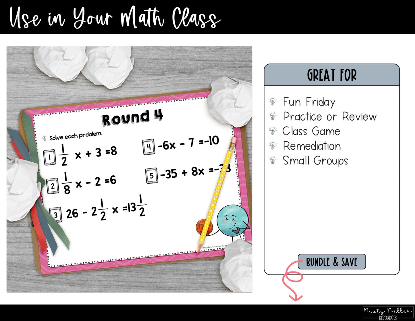 Solving Two Step Equations with Rational Numbers Trashketball Math Game