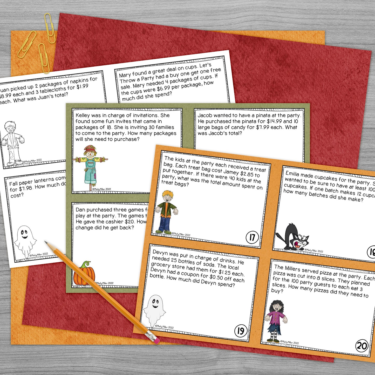 Halloween Math and Fall Party Math Task Cards