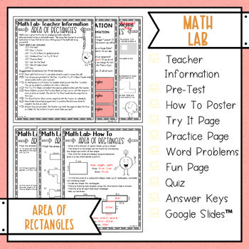 Area of Rectangles & Composites Math Lab - Math Intervention - Sub Plans