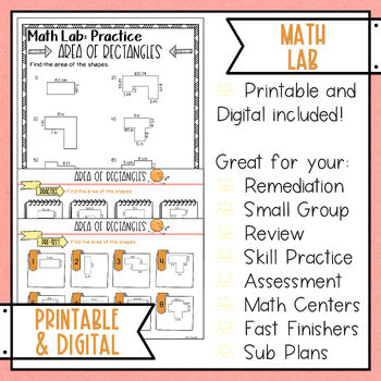 Area of Rectangles & Composites Math Lab - Math Intervention - Sub Plans