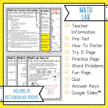 Volume of Rectangular Prisms Math Lab - Math Intervention - Sub Plans