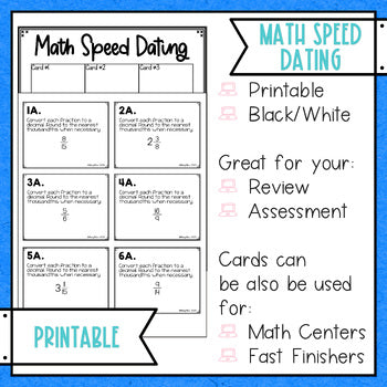 Converting Fractions to Decimals Math Speed Dating - Task Cards