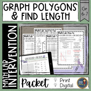 Graph Polygons & Find Length Math Activities Lab - Math Intervention - Sub Plans