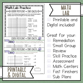 Graph Polygons & Find Length Math Activities Lab - Math Intervention - Sub Plans
