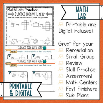 Surface Area with Nets Math Lab - Math Intervention - Sub Plans