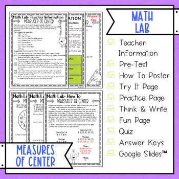 Measures of Center Math Lab - Math Intervention - Sub Plans