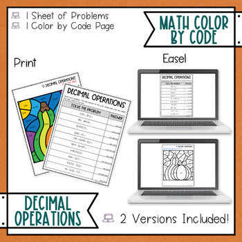 Fall Decimal Operations Math Color by Number - Thanksgiving