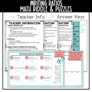 Writing Ratios Math Activities - Math Puzzles and Math Riddle - No Prep