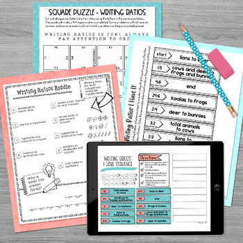 Writing Ratios Math Activities - Math Puzzles and Math Riddle - No Prep