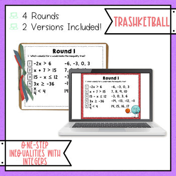 Solving One Step Inequalities with Integers Trashketball Math Game