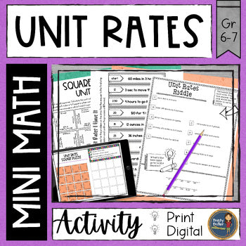 Unit Rates Math Activities - Math Puzzles and Math Riddle - No Prep Worksheets