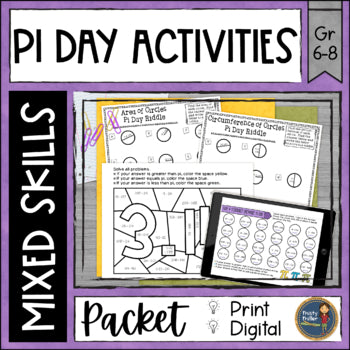 Pi Day Activities - Area of Circles, Circumference, Add and Subtract Decimals