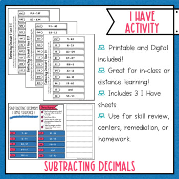 Subtracting Decimals I Have It Math Cut & Paste - No Prep - Print and Digital