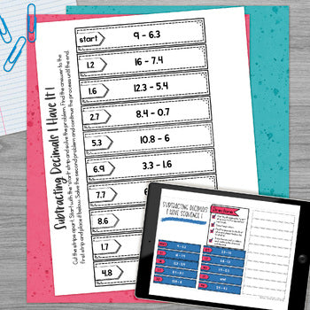 Subtracting Decimals I Have It Math Cut & Paste - No Prep - Print and Digital