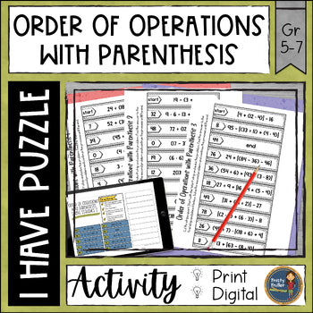 Order of Operations Parenthesis I Have It Math Cut & Paste - No Prep